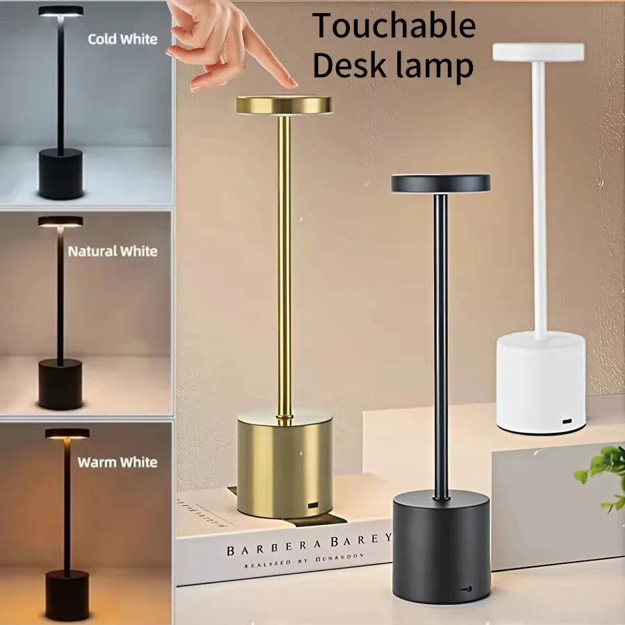 Lampe de table LED à capteur tactile simple – Rechargeable et élégante