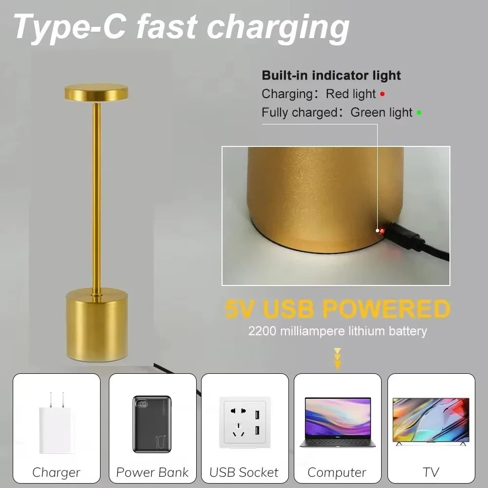 Lampe de table LED à capteur tactile simple – Rechargeable et élégante