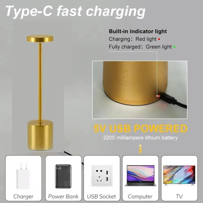 Lampe de table LED à capteur tactile simple – Rechargeable et élégante