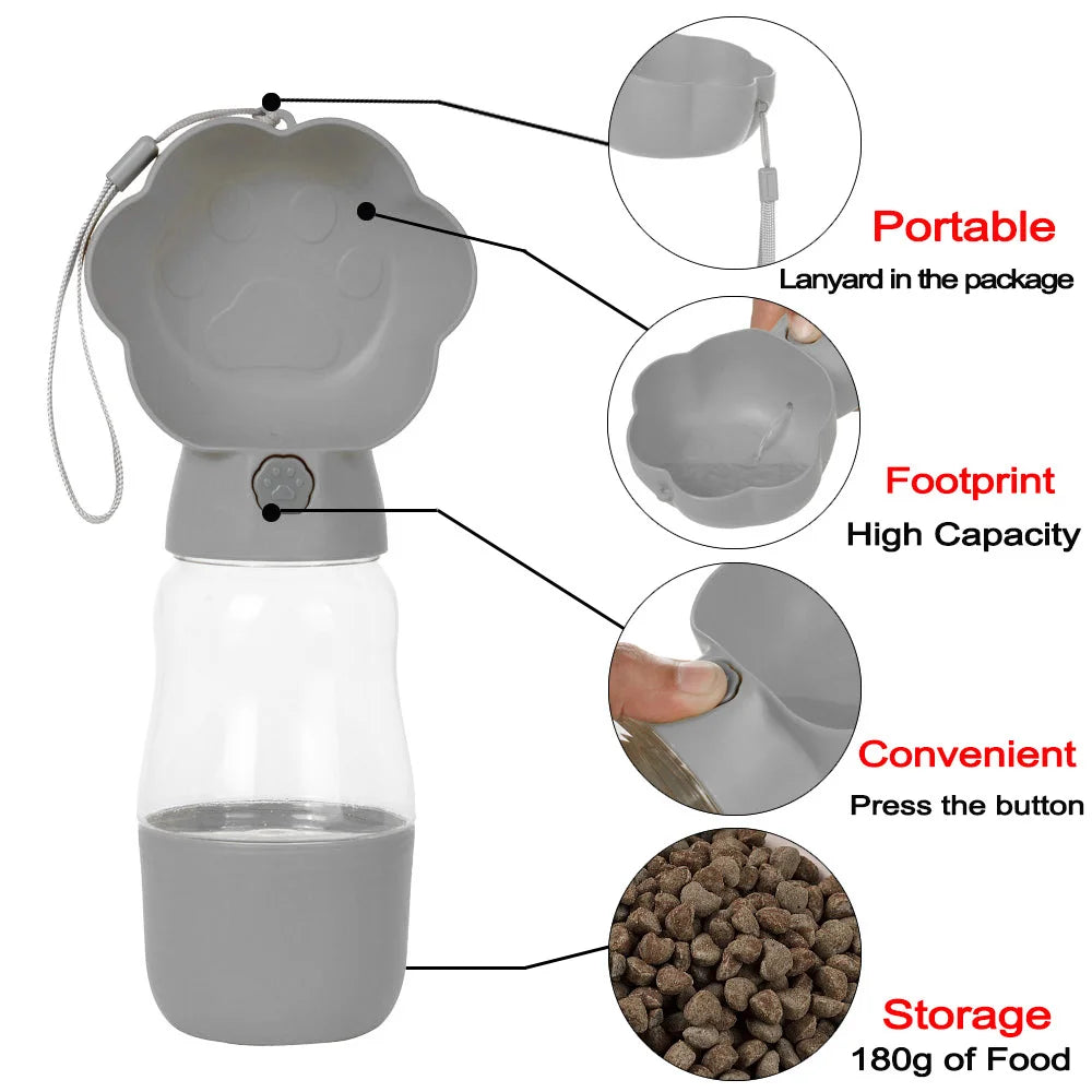 Botella de agua portátil 2 en 1 para perros con contenedor de comida